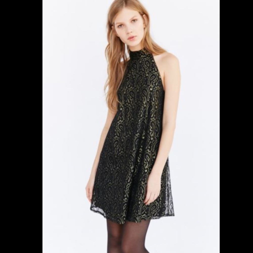 Urban Outfitters XS black and gold shift dress